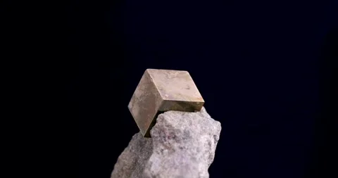 Pyrite cube on matrix 360° loop rotating on black background Stock Footage 252757881