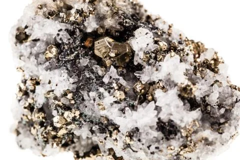 Pyrite in quartz matrix Stock Photos