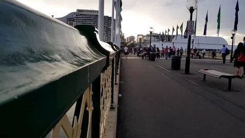 Pyrmont Bridge View from the Railing Looking at Foot Traffic Stock Footage 81061503