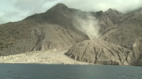 Pyroclastic Flow Debris Sea Entry At Erupting Volcano Stock Footage 21770512