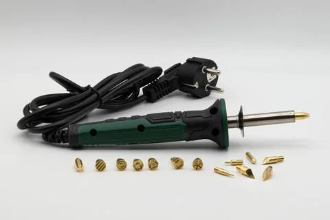 Pyrography with bit tool set isolated on white background. Stock Photos