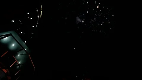 pyrotechnic fireworks explode in the sky at night Stock Footage 263723010