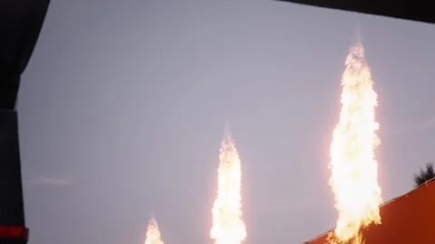 Pyrotechnic Flame Burst Against Blue Sky Stock Footage 341592749