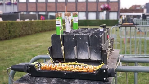 Pyrotechnic material ready to launch for firework show. Tubes filled with Vídeos de archivo 248225838