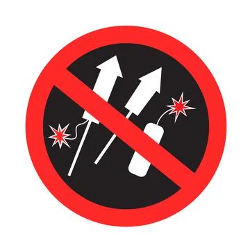 Pyrotechnic objects is prohibited dark sticker Stock Illustration