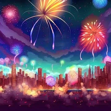 Free Photos - Multi Colored Fireworks In Dark Sky Background With  Countryside Mountain Landscape. Generative AI. | FreePixel.com
