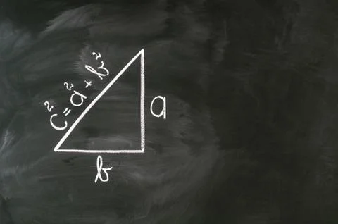 Pythagoras formula write on blackboard with chalk 스톡 사진
