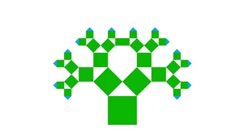 Pythagoras tree animation, pythagorean theorem graphic representation 库存影片 143149132