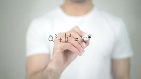 Pythagorean Theorem, man writing on transparent screen Stock Footage 62892515
