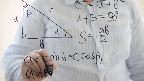 Pythagorean theorem. Properties of a rectangular triangle. Stock Footage 74993246