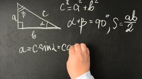 Pythagorean theorem. We write with chalk on a board. Stock Footage 79730997