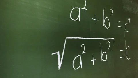 The Pythagorean theorem which is written with chalk on a board. Stock Footage 108644308