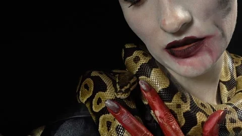 Python and woman with bloody hands Stock Footage 89312507