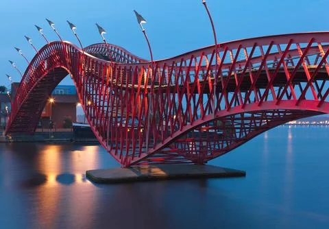 Python Bridge in Amsterdam - night scene Stock Photos