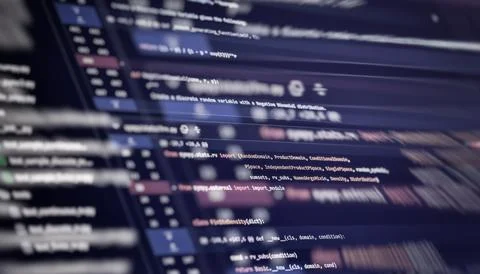 Python code on screen in software development process Stock Photos