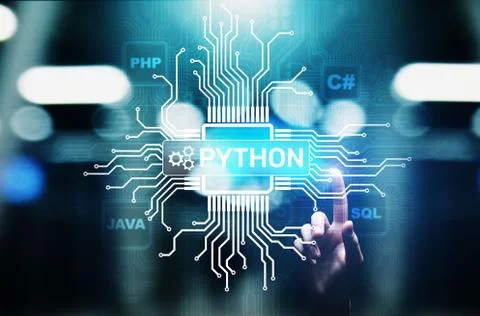Python high-level programing language. Application and web development concept Stockfoto's