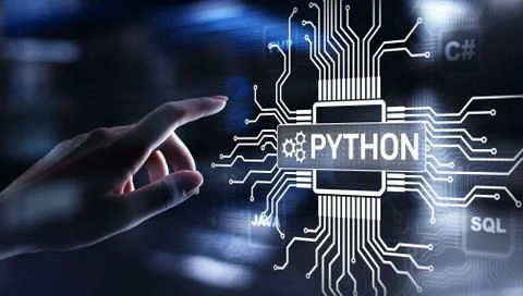 Python high-level programing language. Application and web development concept 库存照片