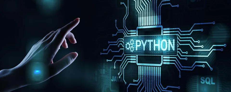 Python high-level programing language. Application and web development concept 库存照片