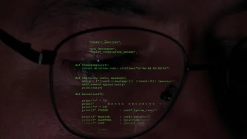 Python Programming Code Reflection On Glasses Screen Close Up View 스톡 동영상 343021079