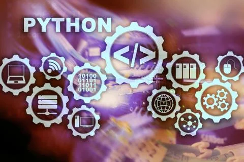 Python Programming Language on server room background. Programing workflow Stock Photos