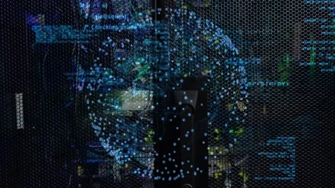 Python script launching, sphere forming, growing and streaming code across hex Stock Footage 329870030