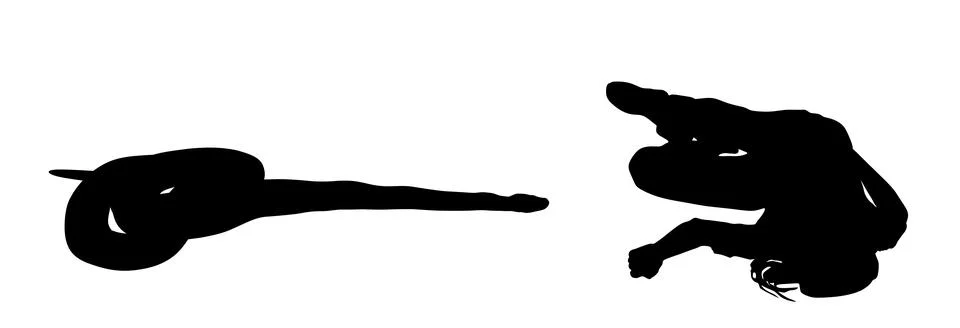 Python snake chasing girl lying on the ground silhouette Stock Illustration