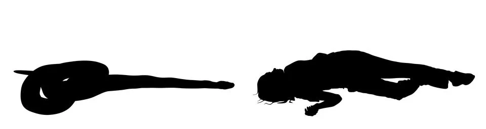 Python snake chasing girl lying on the ground silhouette Stock Illustration