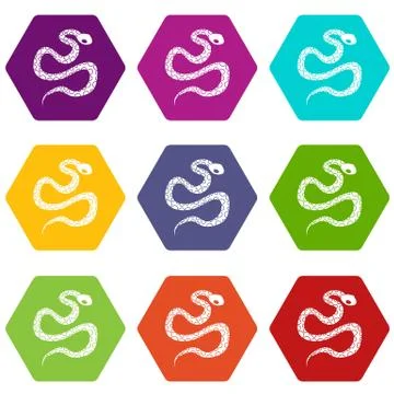 Python snake icon set color hexahedron 스톡 일러스트