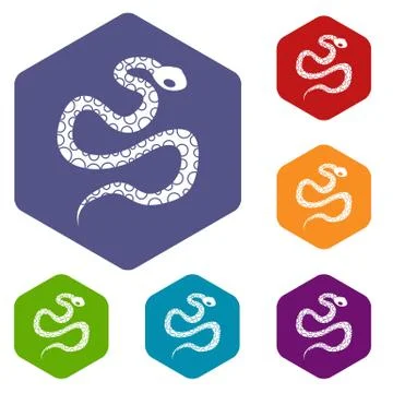 Python snake icons set hexagon Illustrazione stock