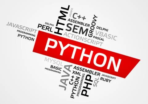PYTHON word cloud, tag cloud, vector graphics - programming concept Stock Illustration