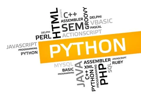 PYTHON word cloud, tag cloud, vector graphic - programming concept Illustration