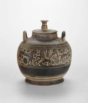 Pyxis (Container for Personal Objects) 580 BCE 570 BCE Corinth. Located on... Stock Photos