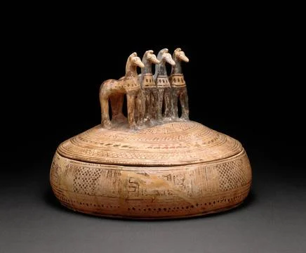 Pyxis (Container for Personal Objects) 730 BCE 720 BCE Athens. Ceramic ves... Stock Photos