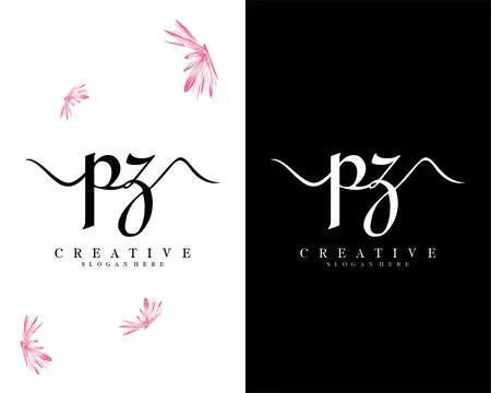 Pz, zp handwriting script font letter logo design template vector Ilustración de archivo