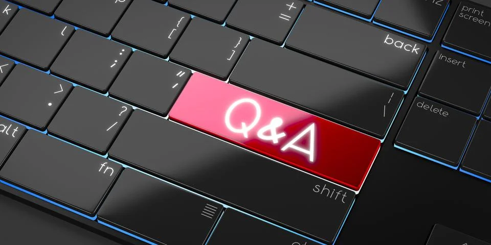 Q and A - modern computer keyboard - 3D illustration Stockillustratie