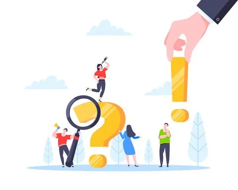 Q and A or FAQ concept with tiny people characters, big question mark Stock Illustration