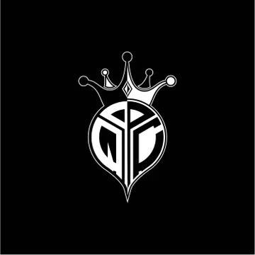 Q C circle monogram logo emblem style with clown crown shape vector decoratio Illustrazione stock