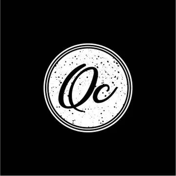 Q C Initial Handwriting In Black and White Circle Frame Design Illustrazione stock