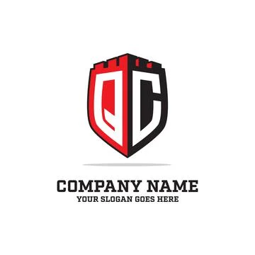 Q C initial logo designs, shield logo template, letter logo inspirations Stock Illustration