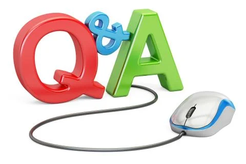 Q&amp;A concept with computer mouse, 3D rendering Illustrazione stock