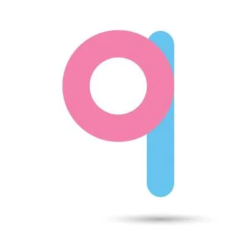 Q font vector with blue and pink color on White background, Futuristic font,  Stock Illustration