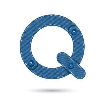 Q font vector with blue Jeans on White background, Futuristic font, Cosmic, V Stock Illustration