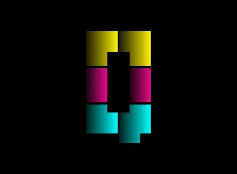 Q letter font, vector logo made of Cmyk color. Dynamic split blue, pink, yell Stock Illustration