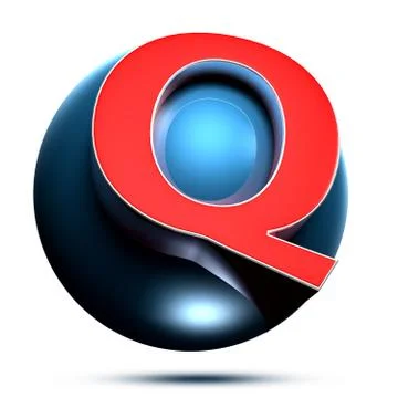Q logo isolated on white background illustration 3D rendering with clipping p Stock Illustration