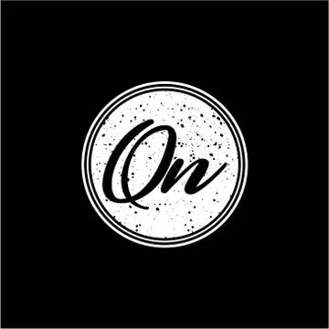 Q N Initial Handwriting In Black and White Circle Frame Design Stock Illustration