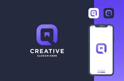 Q negative space logo design business brand inspiration Stock Illustration