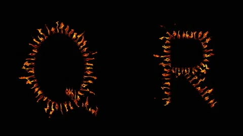 Q R text. real fire flaming in slow motion. Stock Footage 143682443