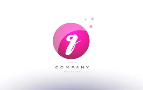 Q sphere pink 3d hand written alphabet letter logo Stock Illustration