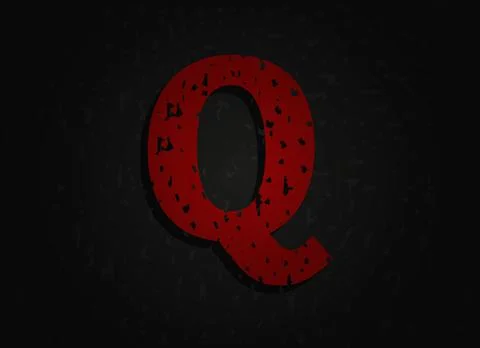 Q vector red letter made of grunge texture. Insane Fear brutal font. Wicked n 스톡 일러스트