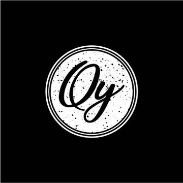 Q Y Initial Handwriting In Black and White Circle Frame Design Stock Illustration